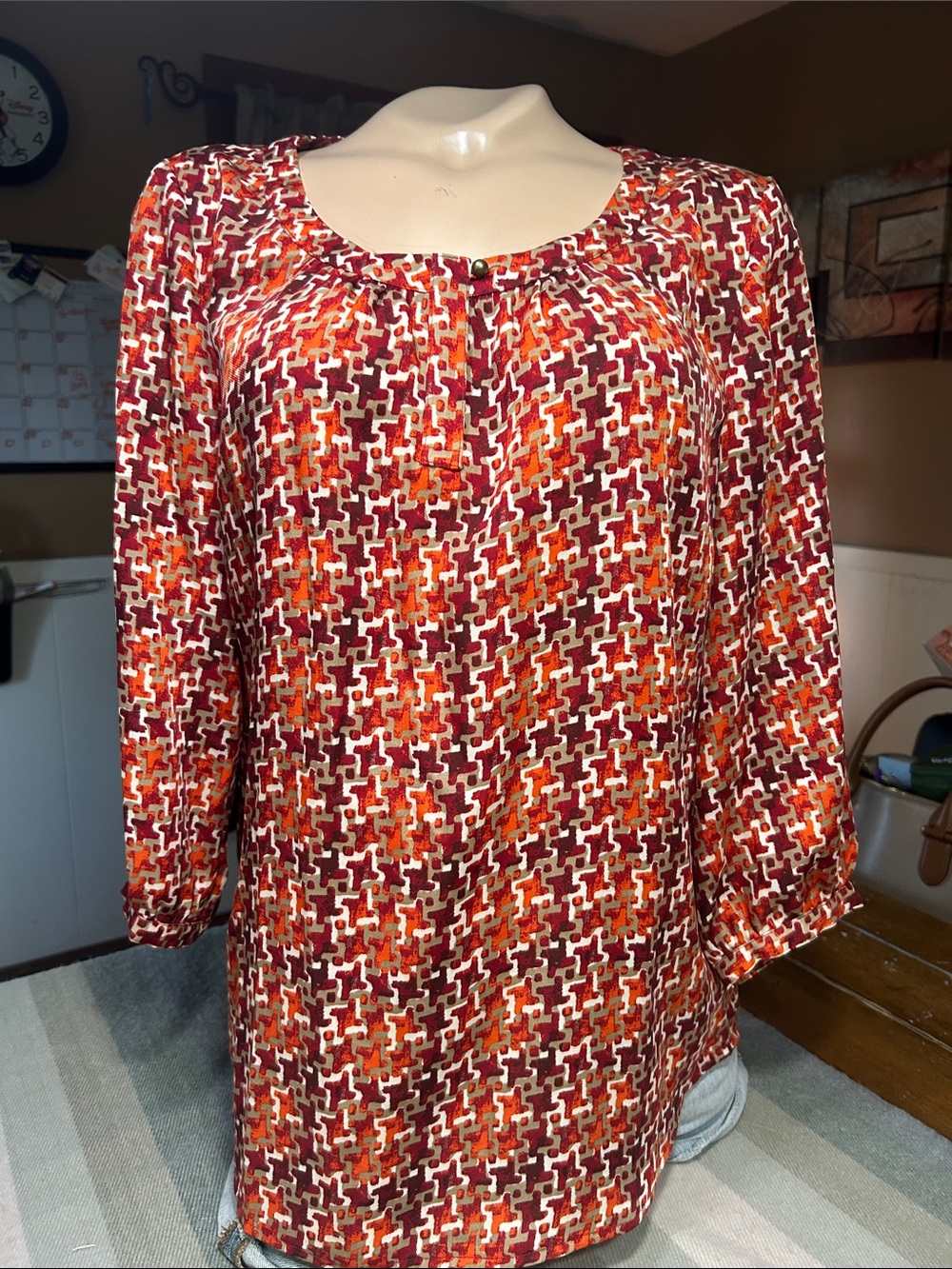 Banana Republic Women's Red & Orange Geometric Long-Sleeve Blouse- New